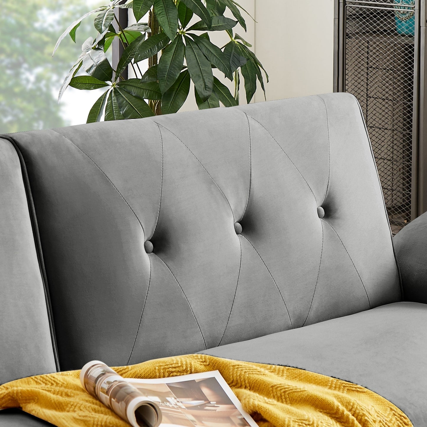 Canapé-lit futon moderne, canapé convertible avec pieds en bois coniques, 78,35 po de largeur, petit canapé à dossier divisé pour salon.