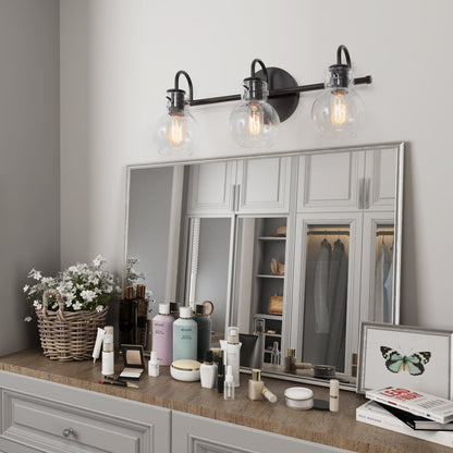 Applique murale moderne dorée à 3 lumières pour salle de bain, avec globe en verre.