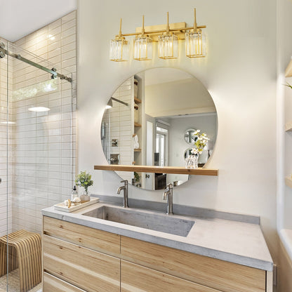 Applique murale moderne dorée à intensité variable, cylindre glamour, cristal, pour salle de bain, luminaire mural.