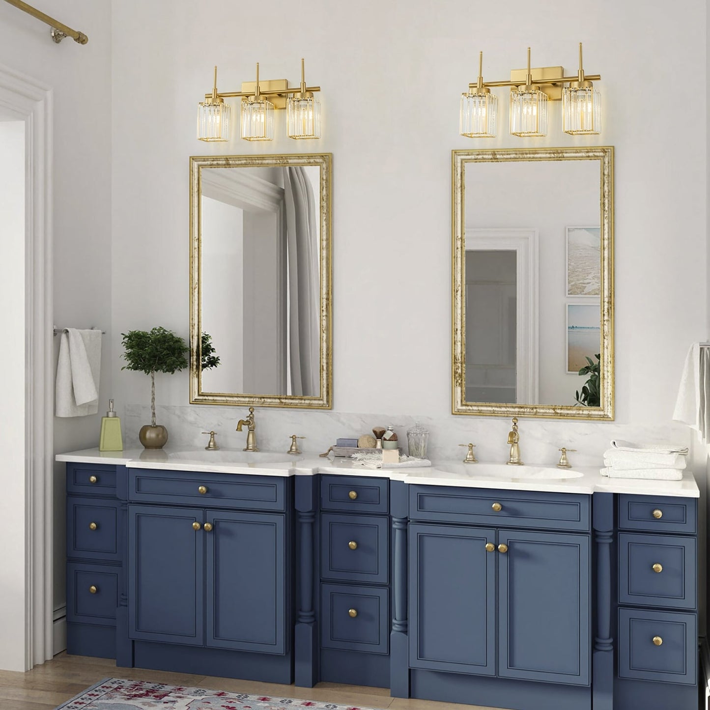 Applique murale moderne dorée à intensité variable, cylindre glamour, cristal, pour salle de bain, luminaire mural.