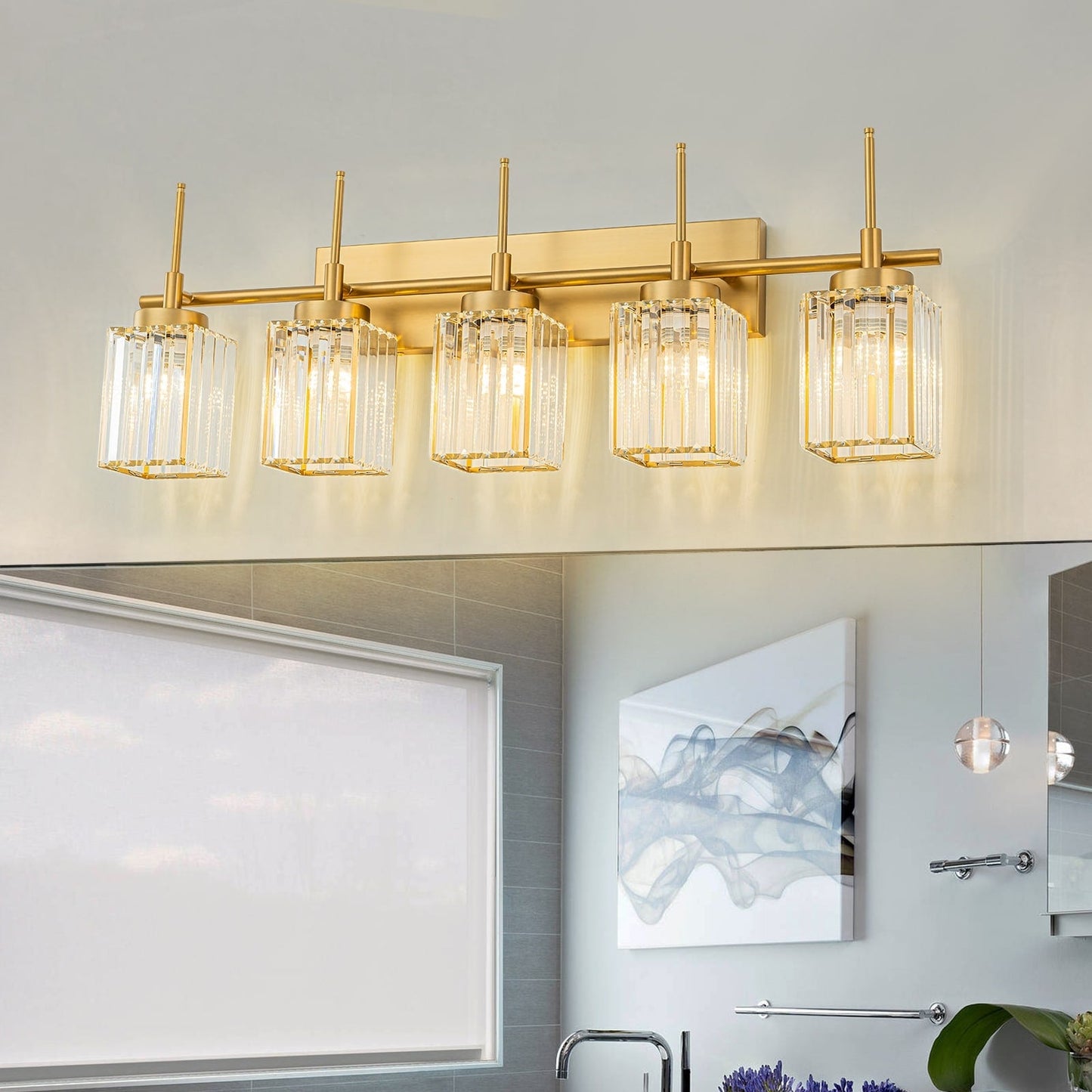 Applique murale moderne dorée à intensité variable, cylindre glamour, cristal, pour salle de bain, luminaire mural.