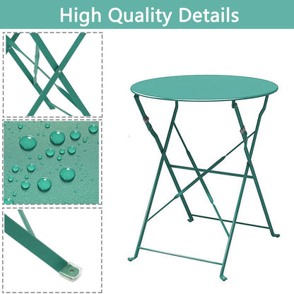 Ensemble de bistro pliable en métal 3 pièces, ensemble de conversation résistant aux intempéries pour l'intérieur et l'extérieur, pour patio, jardin, cour.