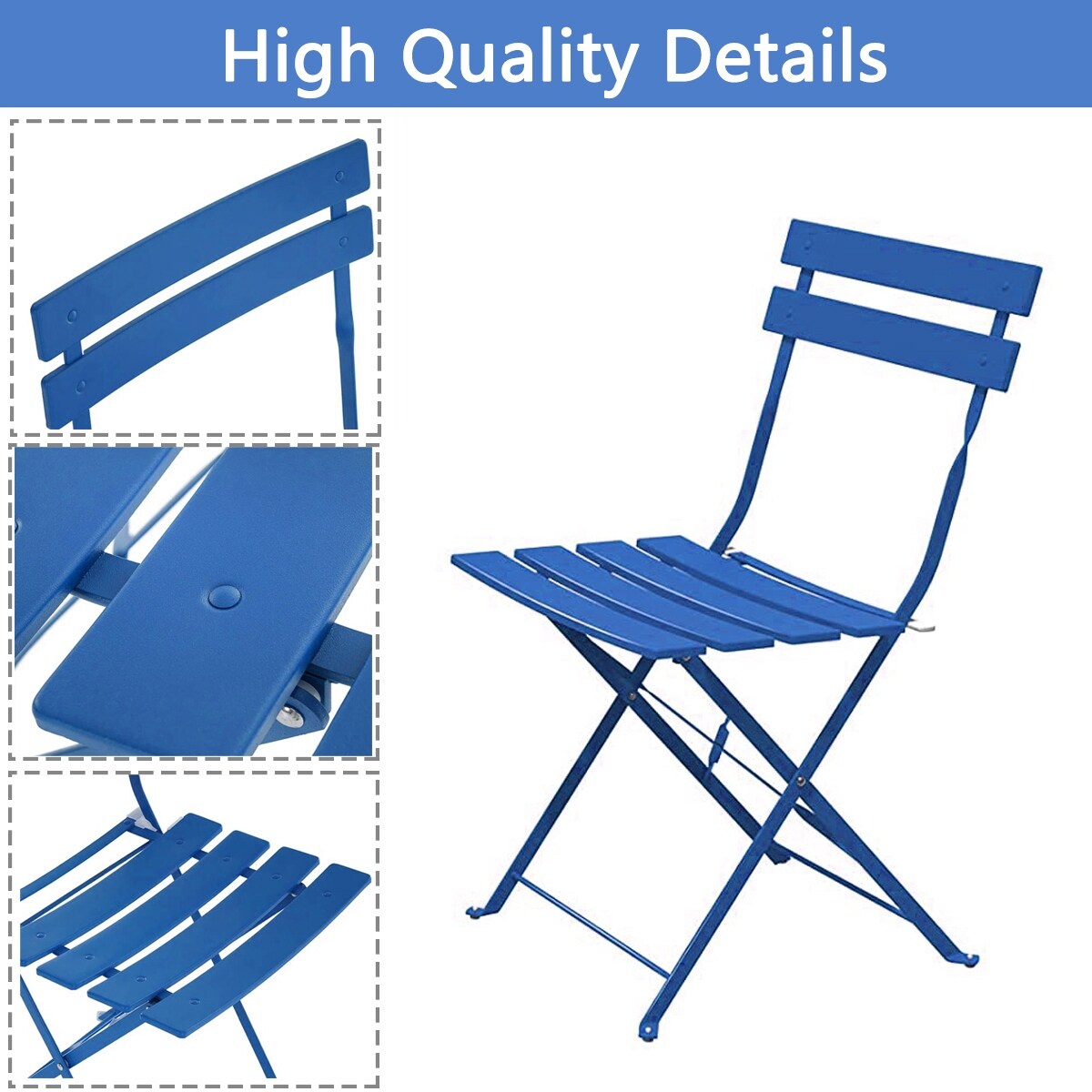 Ensemble de bistro pliable en métal 3 pièces, ensemble de conversation résistant aux intempéries pour l'intérieur et l'extérieur, pour patio, jardin, cour.