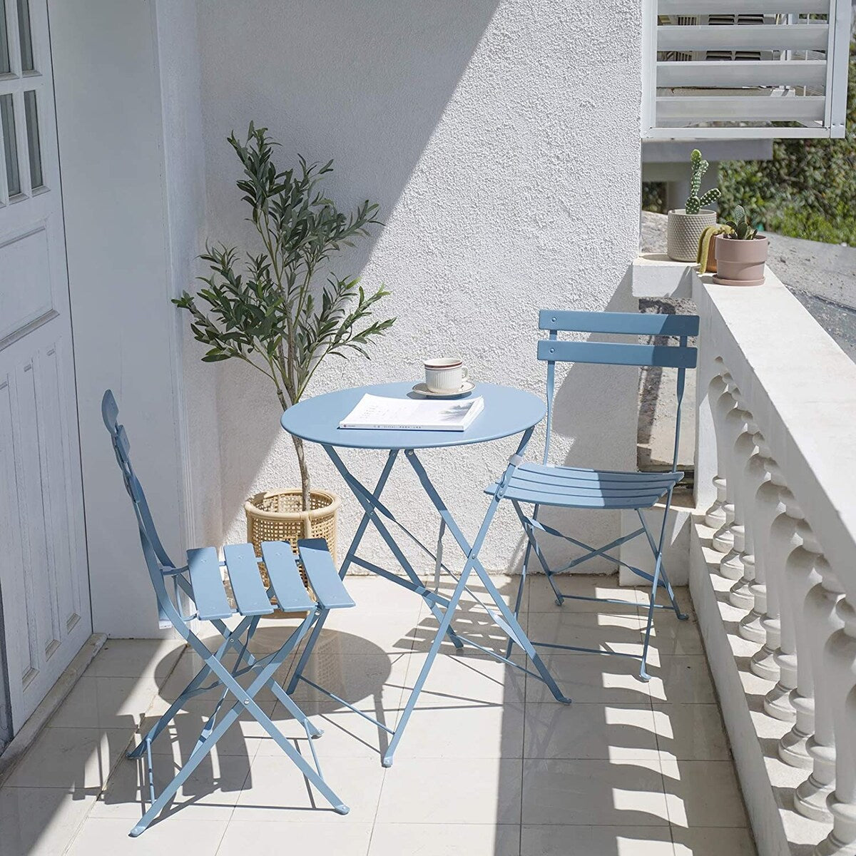 Ensemble de bistro pliable en métal 3 pièces, ensemble de conversation résistant aux intempéries pour l'intérieur et l'extérieur, pour patio, jardin, cour.