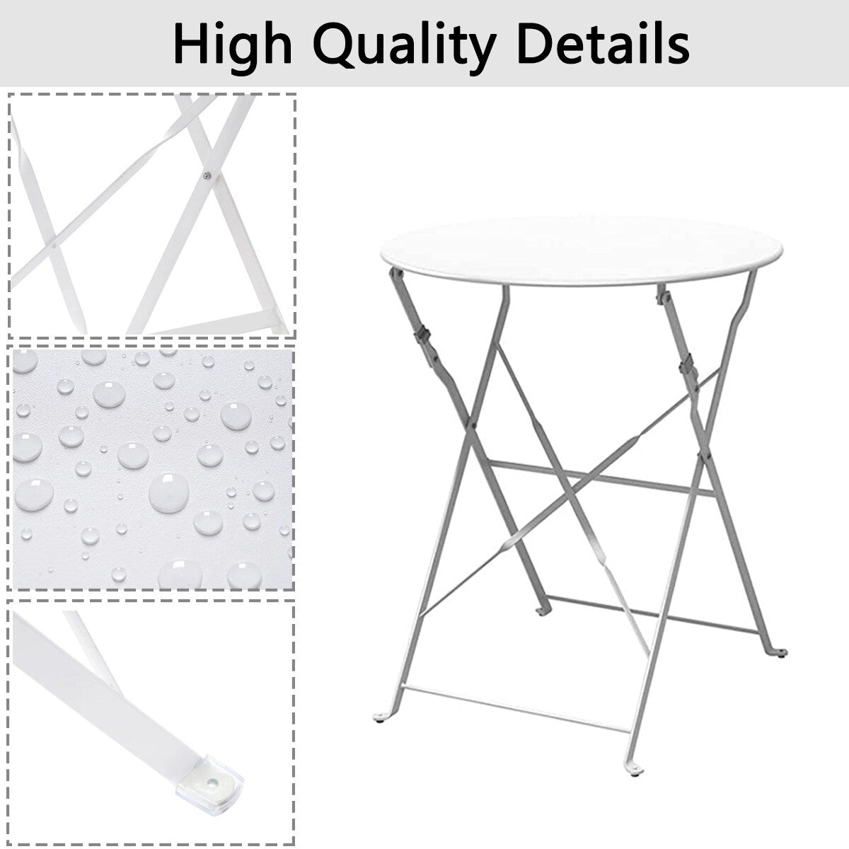Ensemble de bistro pliable en métal 3 pièces, ensemble de conversation résistant aux intempéries pour l'intérieur et l'extérieur, pour patio, jardin, cour.