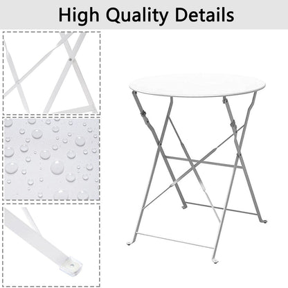 Ensemble de bistro pliable en métal 3 pièces, ensemble de conversation résistant aux intempéries pour l'intérieur et l'extérieur, pour patio, jardin, cour.