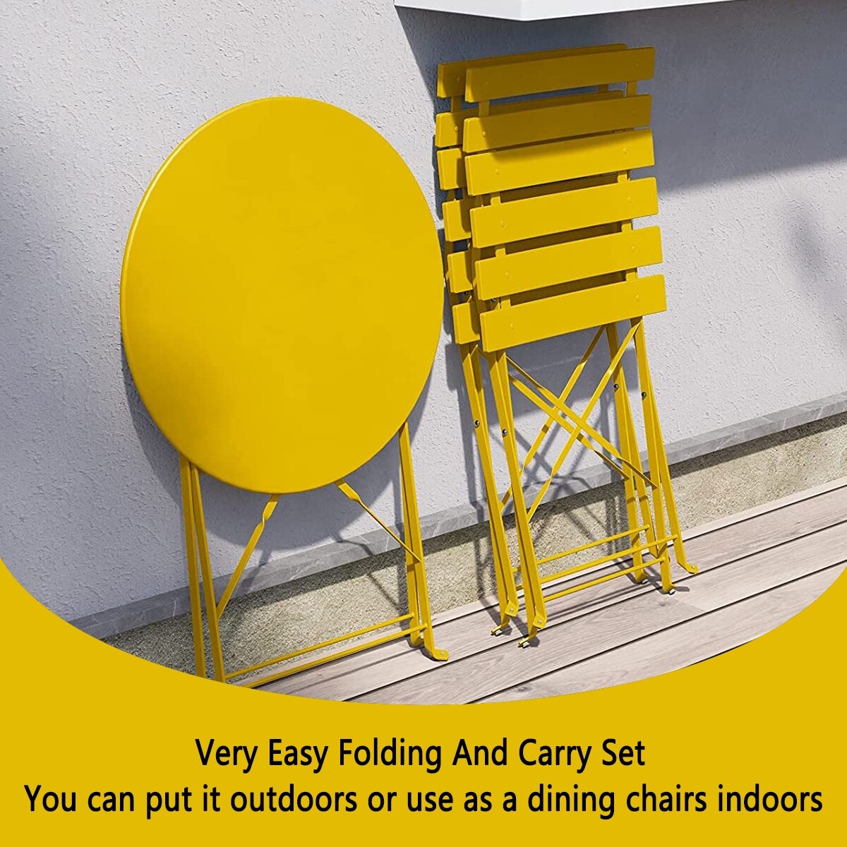 Ensemble de bistro pliable en métal 3 pièces, ensemble de conversation résistant aux intempéries pour l'intérieur et l'extérieur, pour patio, jardin, cour.