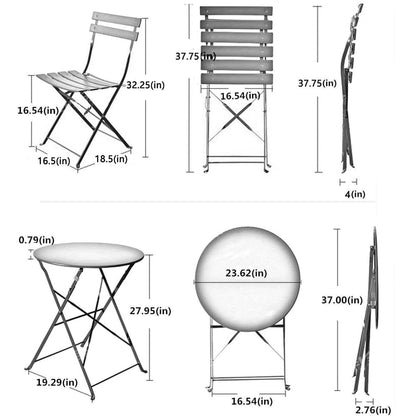 Ensemble de bistro pliable en métal 3 pièces, ensemble de conversation résistant aux intempéries pour l'intérieur et l'extérieur, pour patio, jardin, cour.
