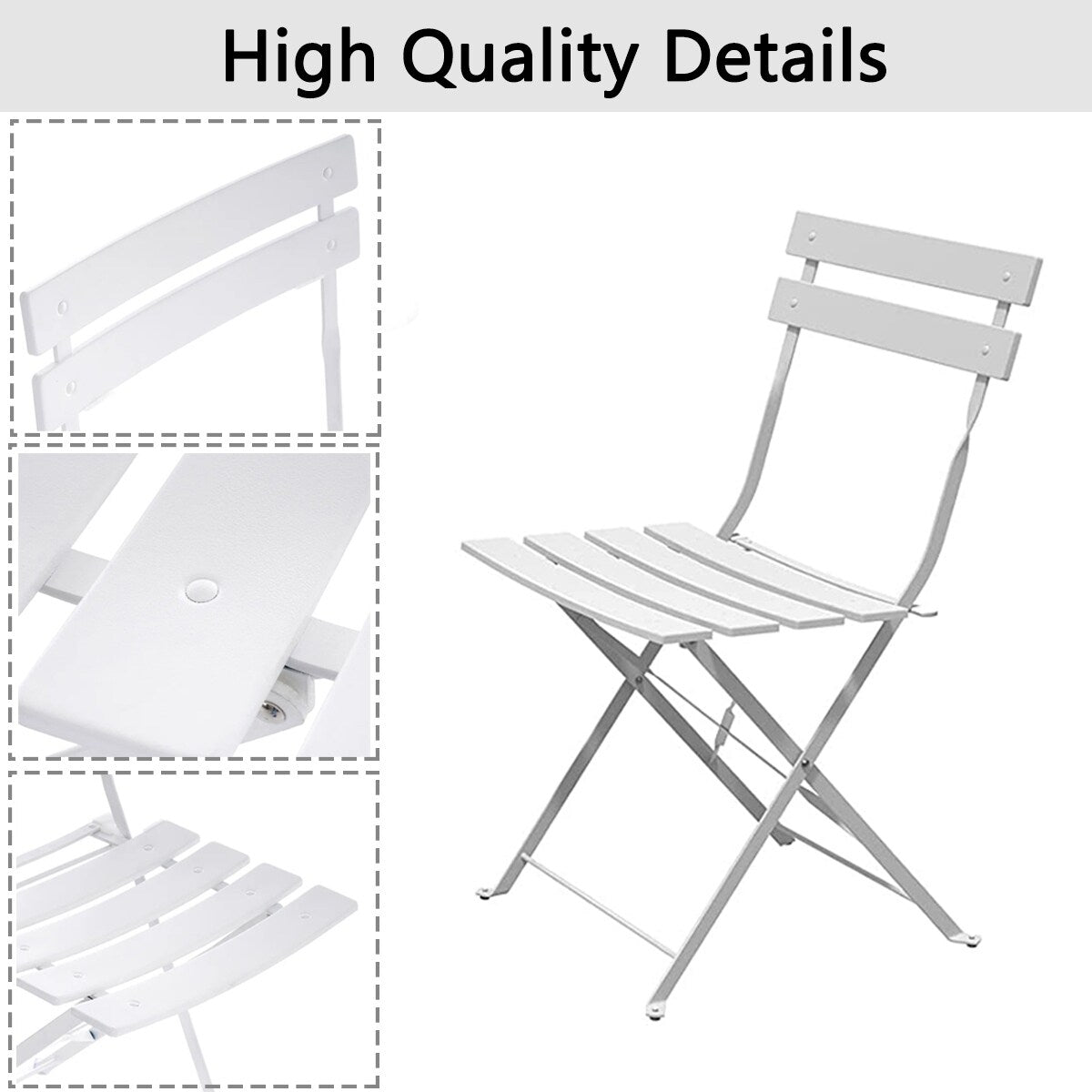 Ensemble de bistro pliable en métal 3 pièces, ensemble de conversation résistant aux intempéries pour l'intérieur et l'extérieur, pour patio, jardin, cour.