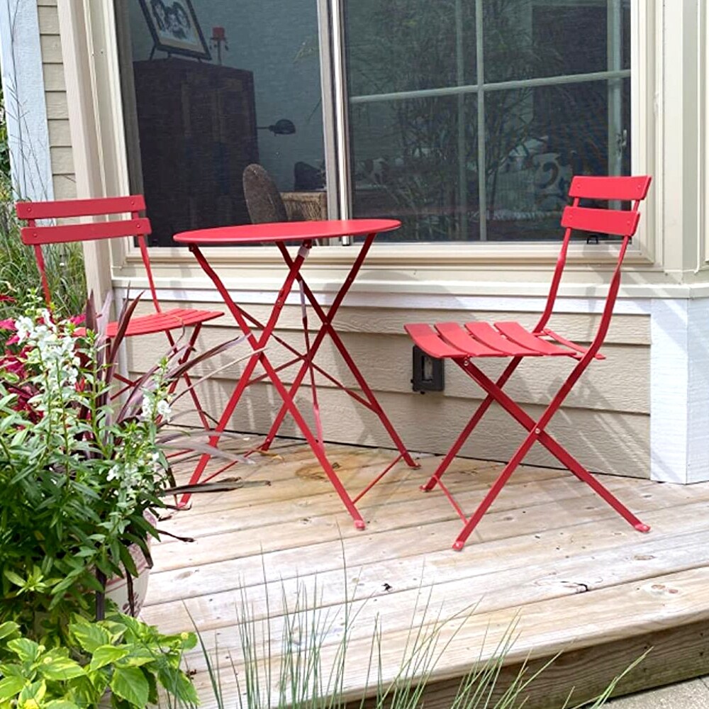 Ensemble de bistro pliable en métal 3 pièces, ensemble de conversation résistant aux intempéries pour l'intérieur et l'extérieur, pour patio, jardin, cour.