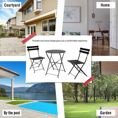 Ensemble de bistro pliable en métal 3 pièces, ensemble de conversation résistant aux intempéries pour l'intérieur et l'extérieur, pour patio, jardin, cour.