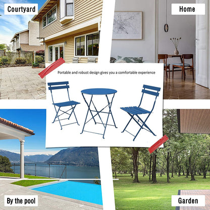 Ensemble de bistro pliable en métal 3 pièces, ensemble de conversation résistant aux intempéries pour l'intérieur et l'extérieur, pour patio, jardin, cour.