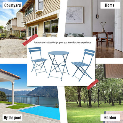 Ensemble de bistro pliable en métal 3 pièces, ensemble de conversation résistant aux intempéries pour l'intérieur et l'extérieur, pour patio, jardin, cour.