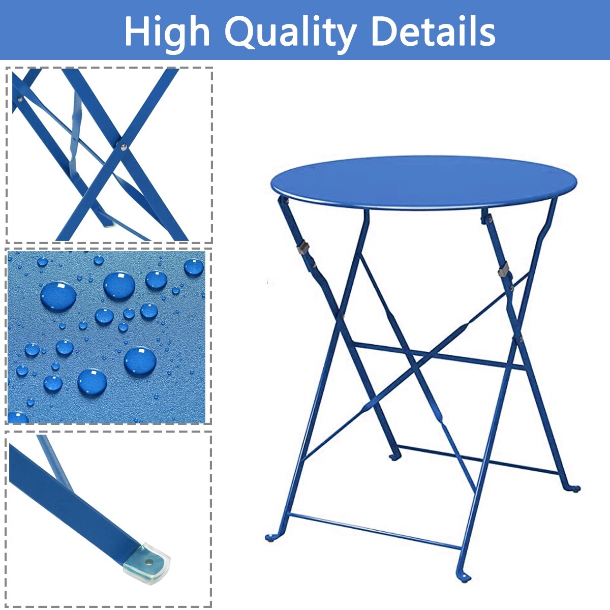 Ensemble de bistro pliable en métal 3 pièces, ensemble de conversation résistant aux intempéries pour l'intérieur et l'extérieur, pour patio, jardin, cour.