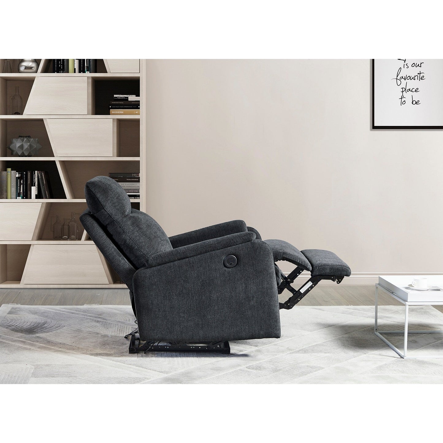 Fauteuil inclinable électrique moderne avec USB, soutien complet de la tête et du bas du dos.