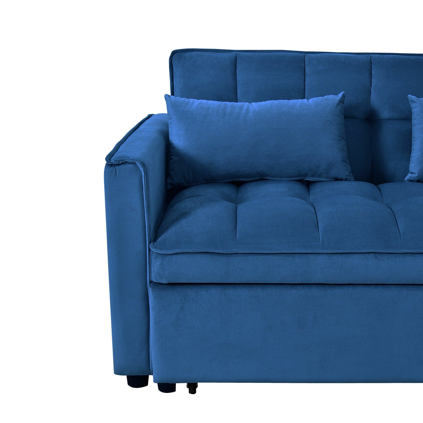 Canapé-lit moderne à déplier, canapé-lit 3-en-1 avec dossier réglable, canapé-lit en velours, coussins et poches latérales.