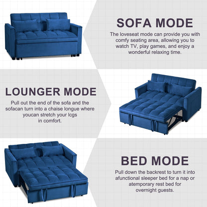 Canapé-lit moderne à déplier, canapé-lit 3-en-1 avec dossier réglable, canapé-lit en velours, coussins et poches latérales.