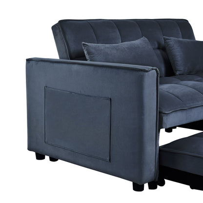 Canapé-lit moderne à déplier, canapé-lit 3-en-1 avec dossier réglable, canapé-lit en velours, coussins et poches latérales.