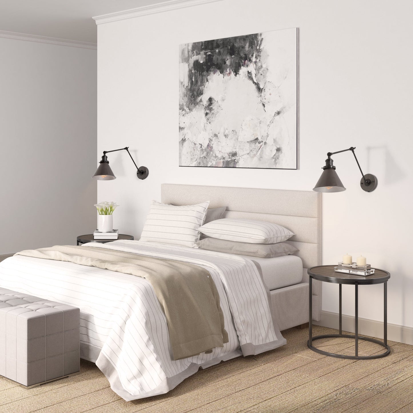 Ensemble de 2 appliques murales modernes à bras oscillant réglable, à brancher ou à câbler.