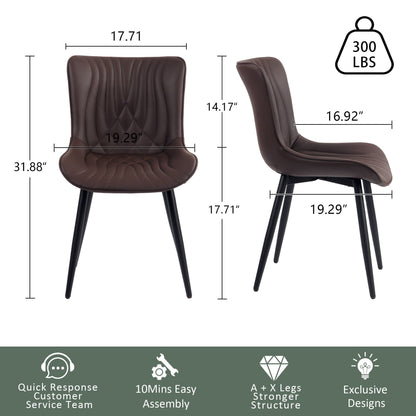 Lot de 2 chaises de salle à manger modernes en cuir capitonné sans accoudoirs