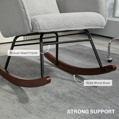 Chaise à bascule moderne en tissu pour chambre d'enfant, avec dossier haut, appuie-tête et coussin lombaire, pour salon ou chambre à coucher.