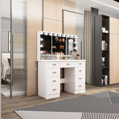 Coiffeuse moderne blanche avec miroir pliable, éclairage réglable - 40,2x54,1