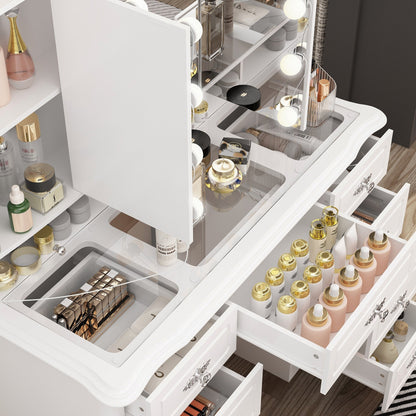 Coiffeuse moderne blanche avec miroir pliable, éclairage réglable - 40,2x54,1