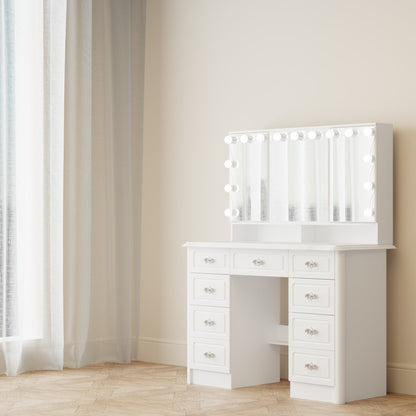 Coiffeuse moderne blanche avec miroir pliable, éclairage réglable - 40,2x54,1