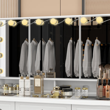 Coiffeuse moderne blanche avec miroir pliable, éclairage réglable - 40,2x54,1