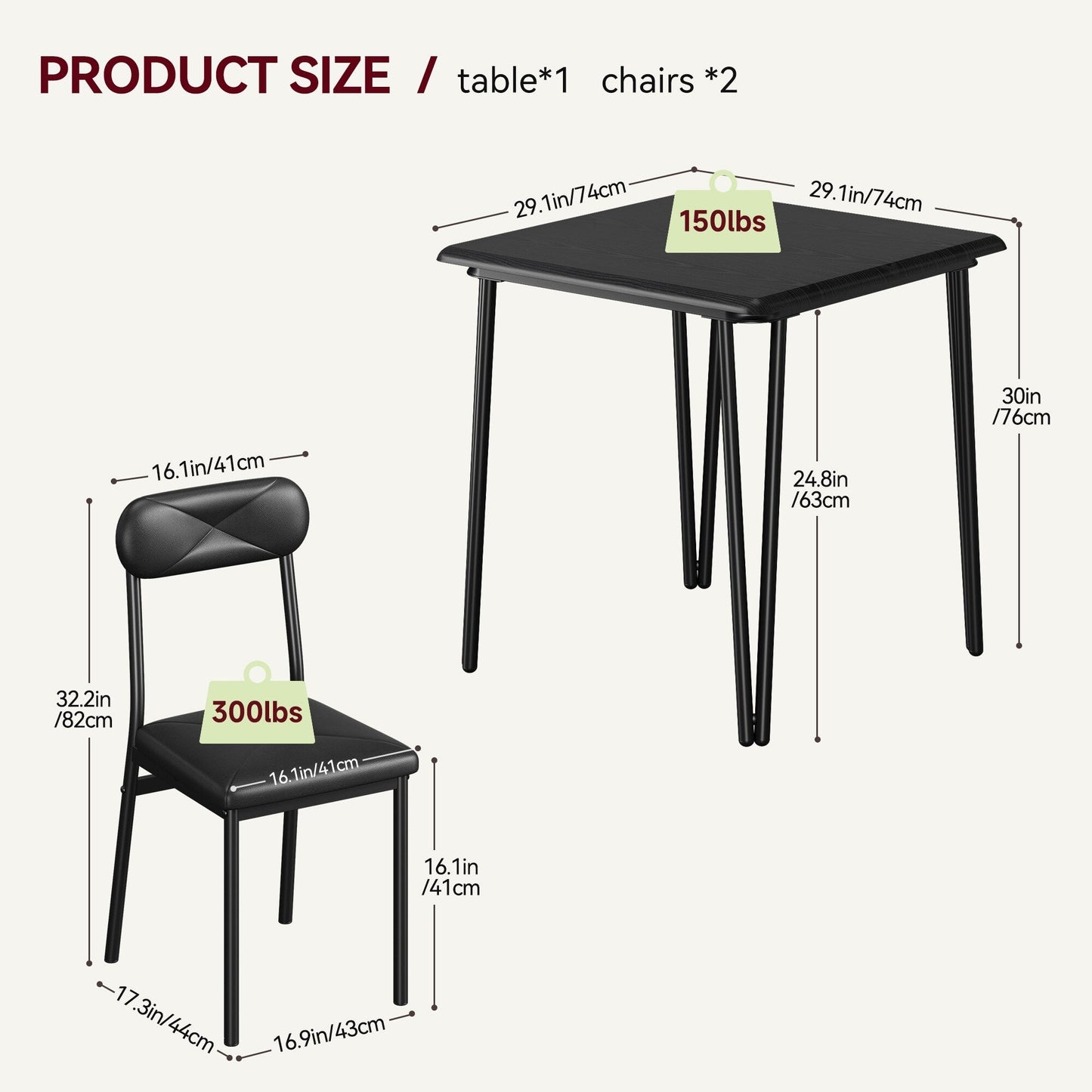 Ensemble de table de salle à manger moderne pour cuisine - 3 pièces