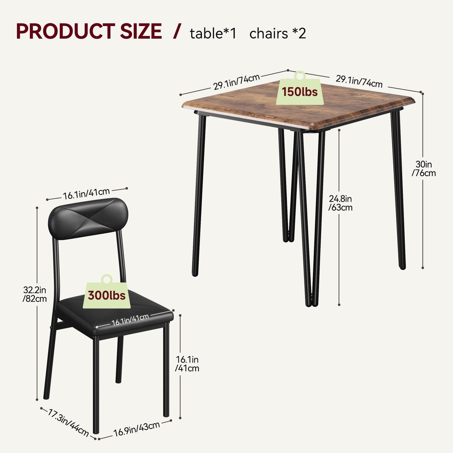 Ensemble de table de salle à manger moderne pour cuisine - 3 pièces
