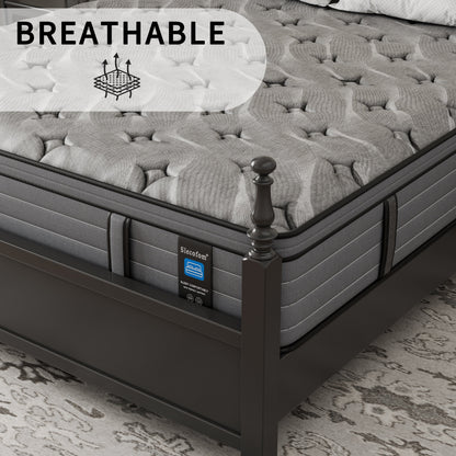 Modland Matelas hybride moyen de 35 cm (14 pouces), Euro Top - Mousse CertiPUR-US ignifugée pour soulager les maux de dos, Twin/Double/Queen/King