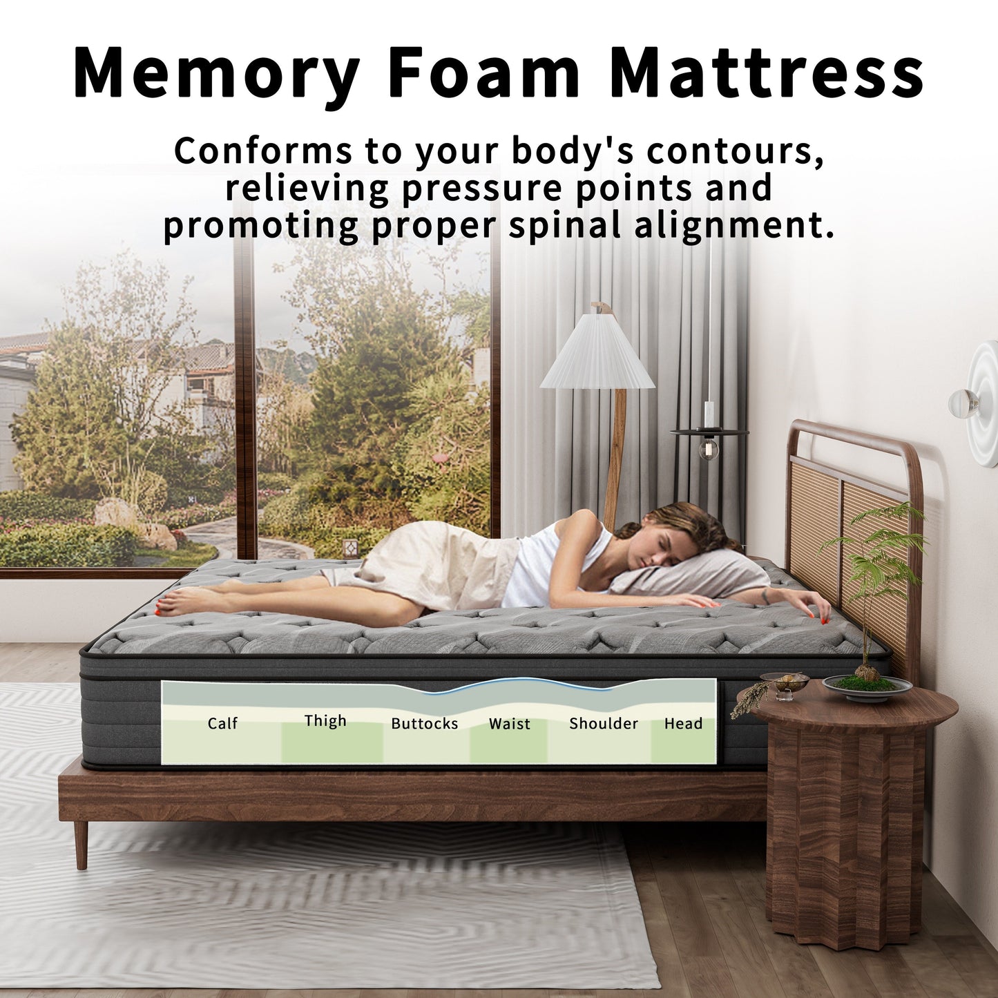 Modland Matelas hybride à ressorts ensachés de 35,5 cm (14 pouces) à revêtement européen, densité moyenne, livré dans une boîte