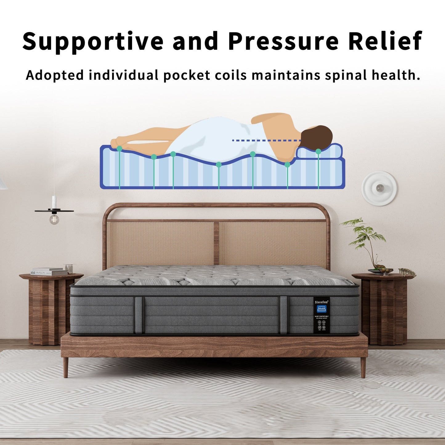 Modland Matelas hybride à ressorts ensachés de 35,5 cm (14 pouces) à revêtement européen, densité moyenne, livré dans une boîte