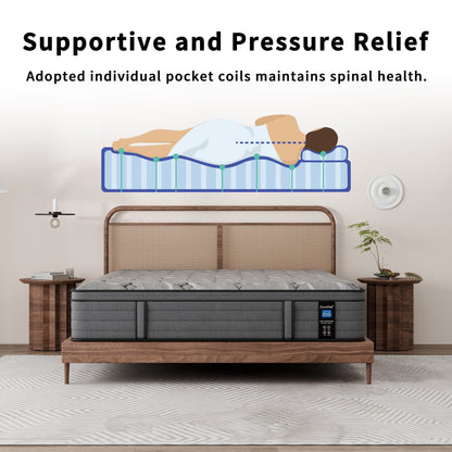 Modland Matelas hybride à ressorts ensachés de 35,5 cm (14 pouces) à revêtement européen, densité moyenne, livré dans une boîte