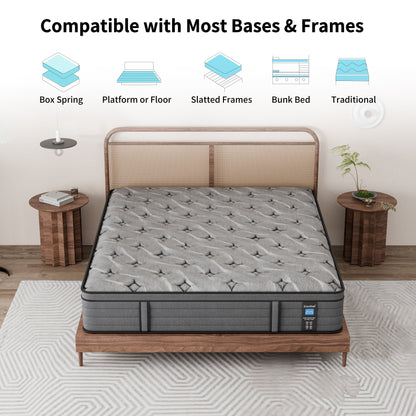 Modland Matelas hybride à ressorts ensachés de 35,5 cm (14 pouces) à revêtement européen, densité moyenne, livré dans une boîte