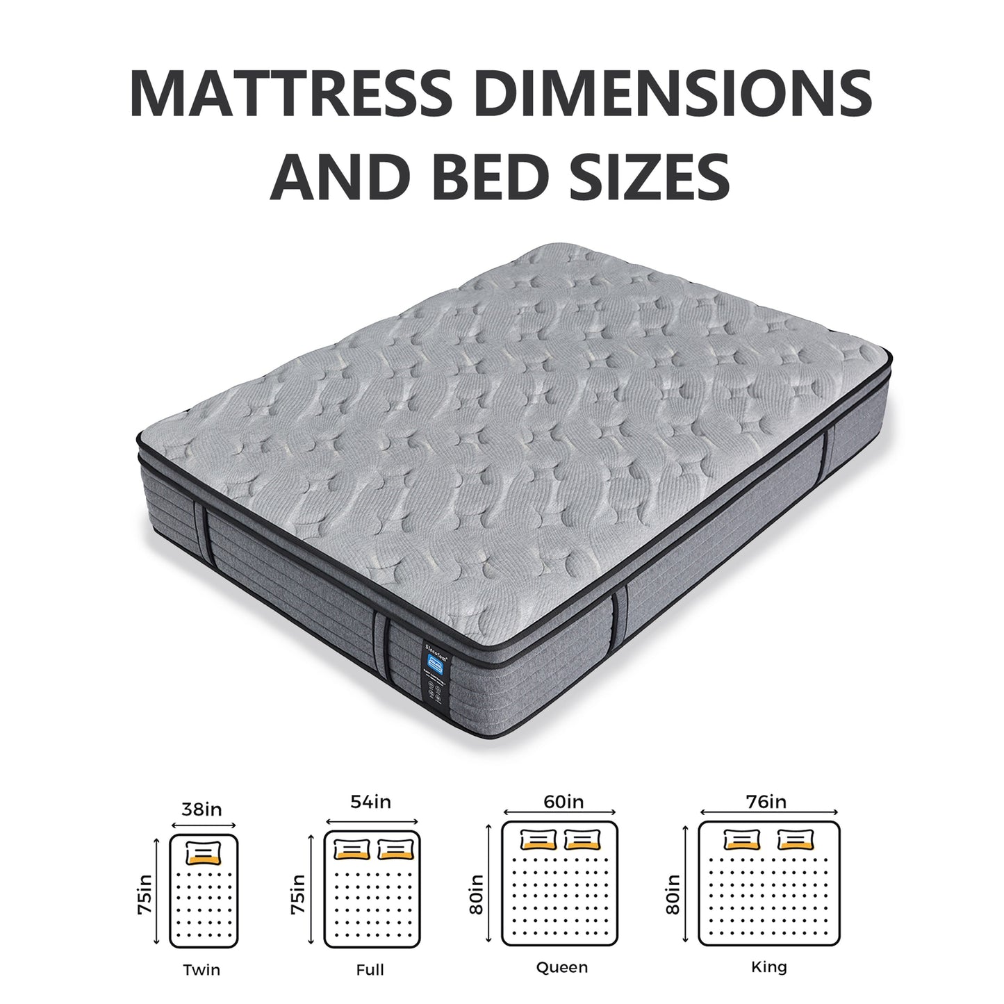 Modland Matelas hybride à ressorts ensachés de 35,5 cm (14 pouces) à revêtement européen, densité moyenne, livré dans une boîte