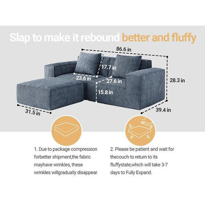 Canapé-lit modulable et convertible, 2 places, velours côtelé gris.