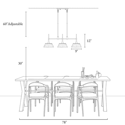 Luminaire suspendu linéaire à 3 lumières en verre dépoli, style moderne, couleur or, pour salle à manger.