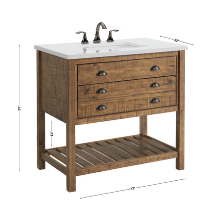 Meuble-lavabo de salle de bain simple Monterey 37, style farmhouse, avec plan de travail.