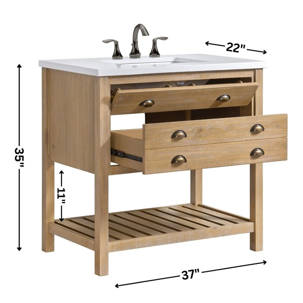 Meuble-lavabo de salle de bain simple Monterey 37, style farmhouse, avec plan de travail.