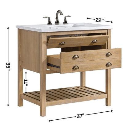 Meuble-lavabo de salle de bain simple Monterey 37, style farmhouse, avec plan de travail.