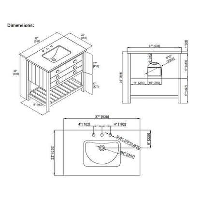 Meuble-lavabo de salle de bain simple Monterey 37, style farmhouse, avec plan de travail.