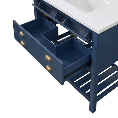 Meuble-lavabo de salle de bain simple Monterey 37, style farmhouse, avec plan de travail.