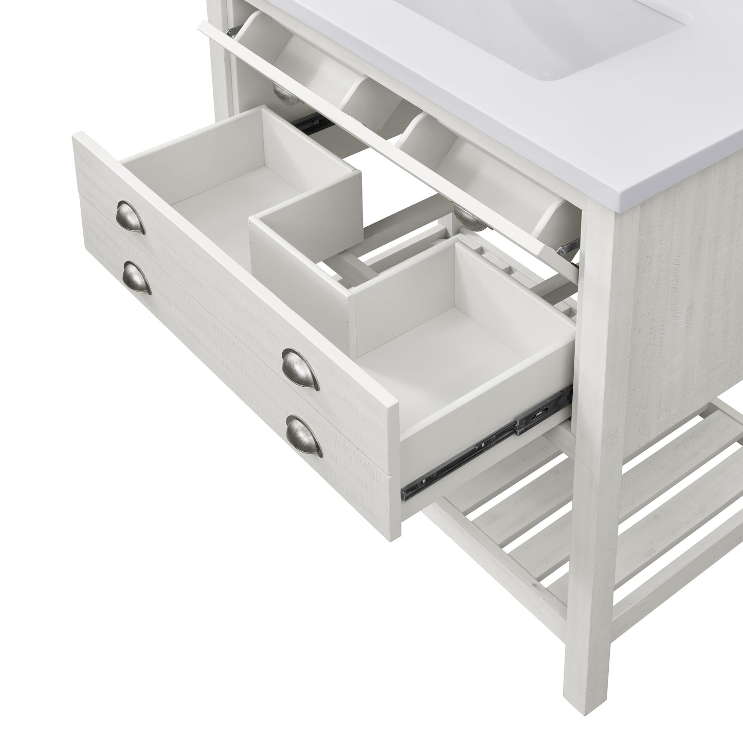 Meuble-lavabo de salle de bain simple Monterey 37, style farmhouse, avec plan de travail.