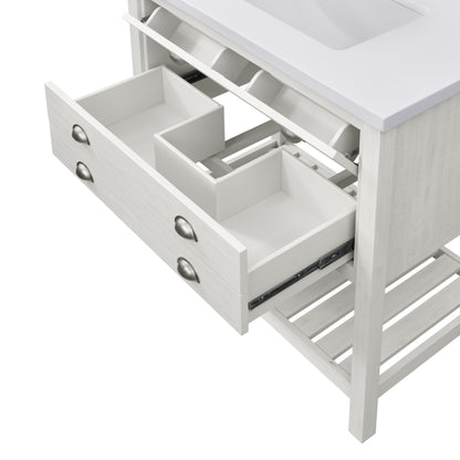 Meuble-lavabo de salle de bain simple Monterey 37, style farmhouse, avec plan de travail.