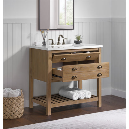 Meuble-lavabo de salle de bain simple Monterey 37, style farmhouse, avec plan de travail.