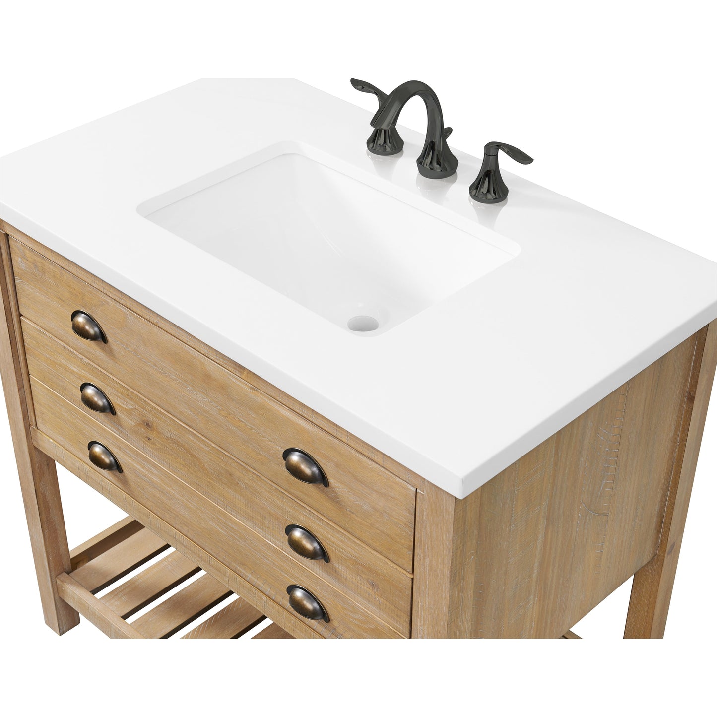 Meuble-lavabo de salle de bain simple Monterey 37, style farmhouse, avec plan de travail.