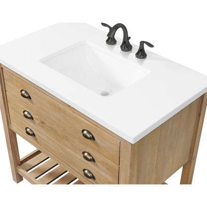 Meuble-lavabo de salle de bain simple Monterey 37, style farmhouse, avec plan de travail.