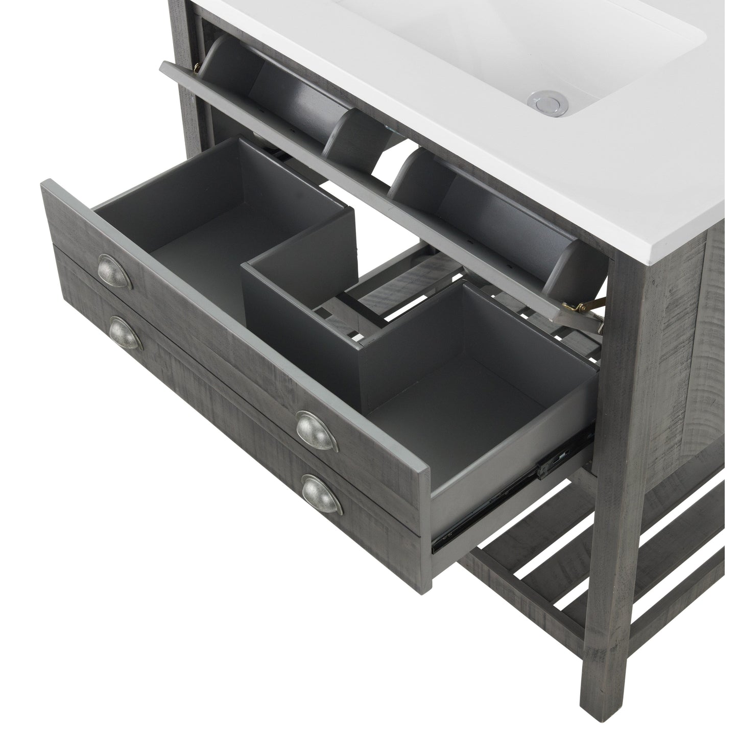 Meuble-lavabo de salle de bain simple Monterey 37, style farmhouse, avec plan de travail.